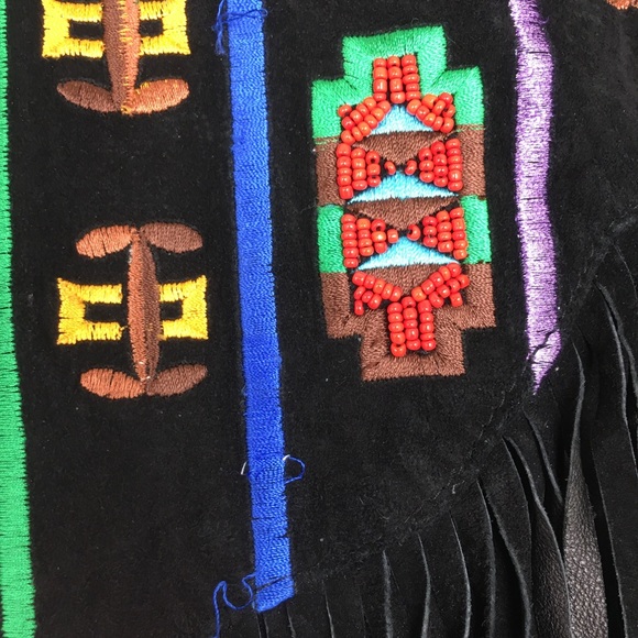 VTG Erez Levy Embroidered Leather Jacket Fringe Black Colorful Western Beaded - Picture 15 of 16